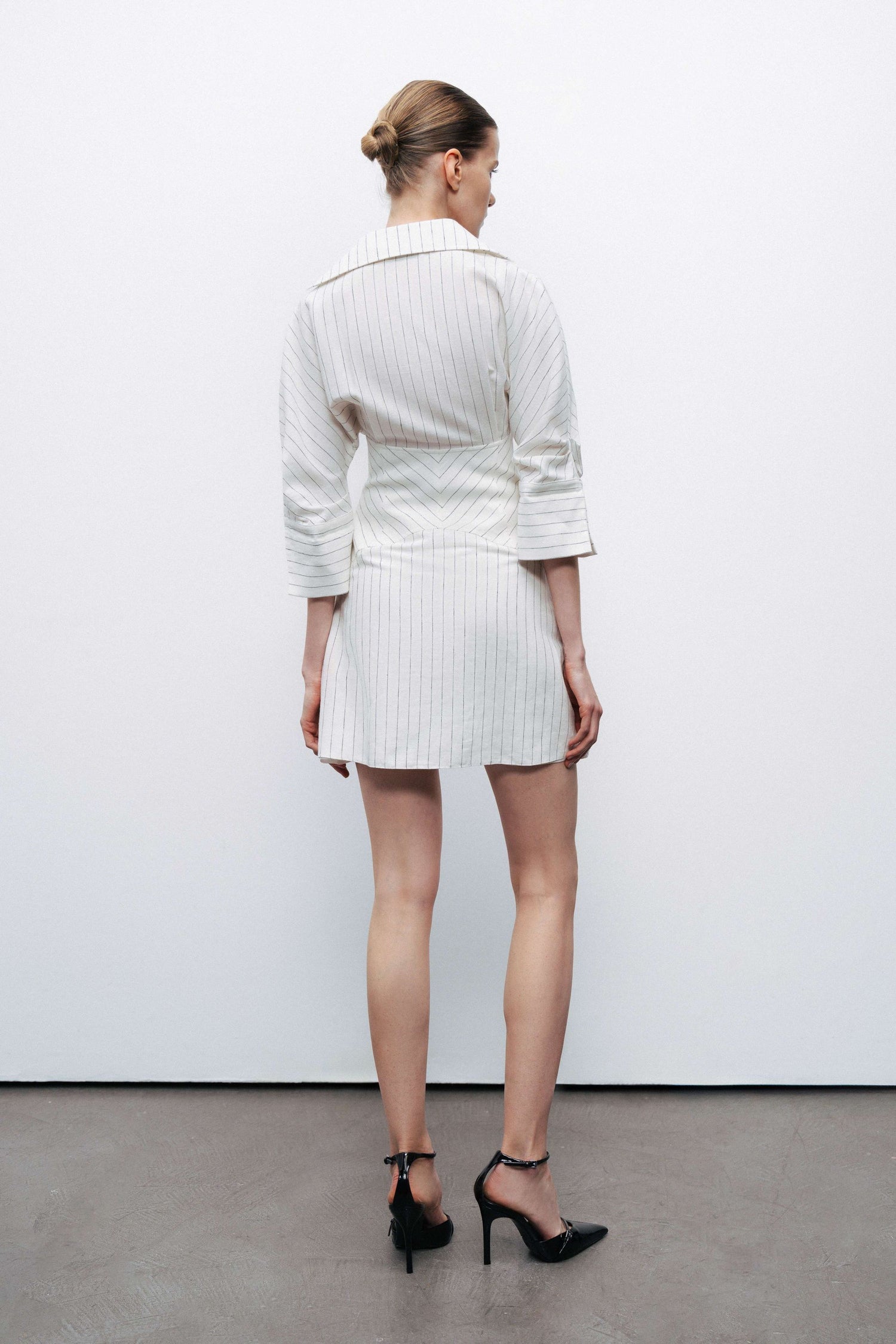 Corset-Inspired Linen Blend Striped Shirt Dress