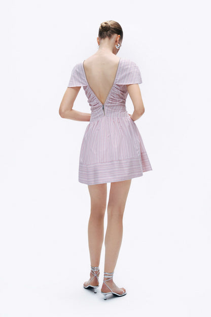 Pink Striped Mini Dress with Zipper Detail