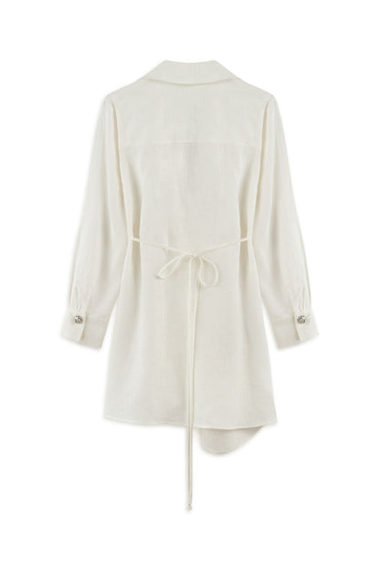 Ecru Linen Mini Dress with Accessory Detail