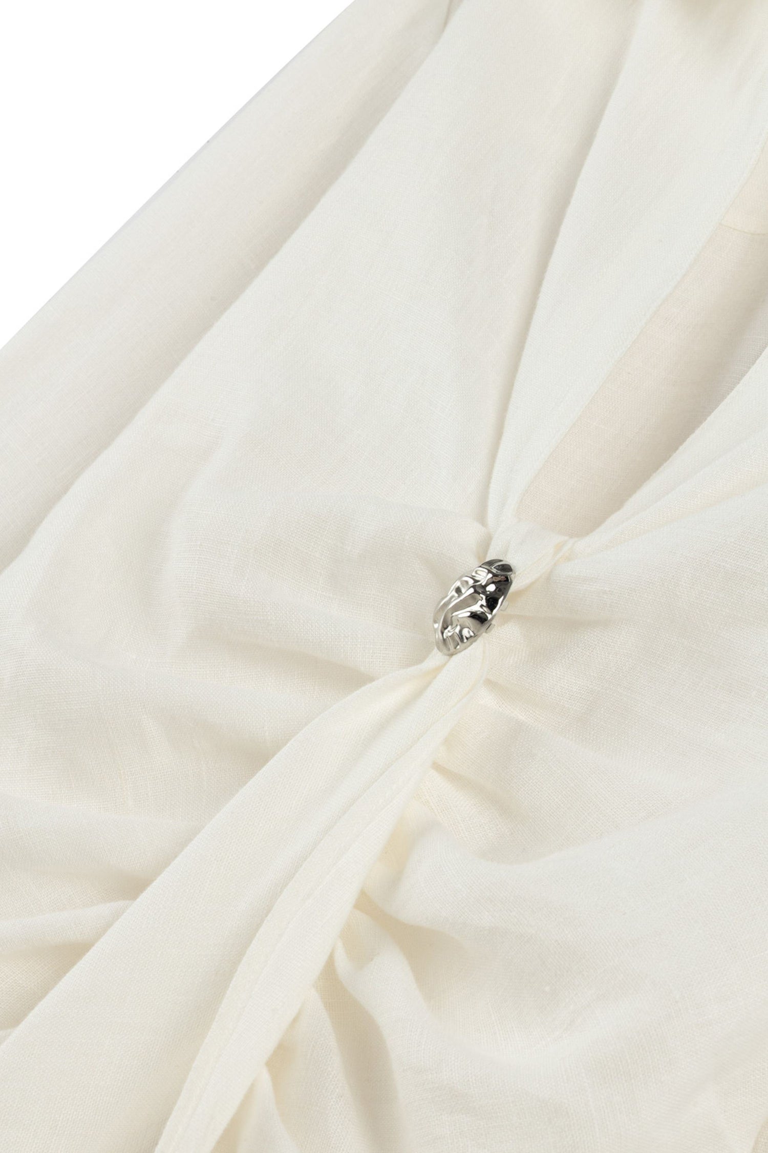 Ecru Linen Mini Dress with Accessory Detail