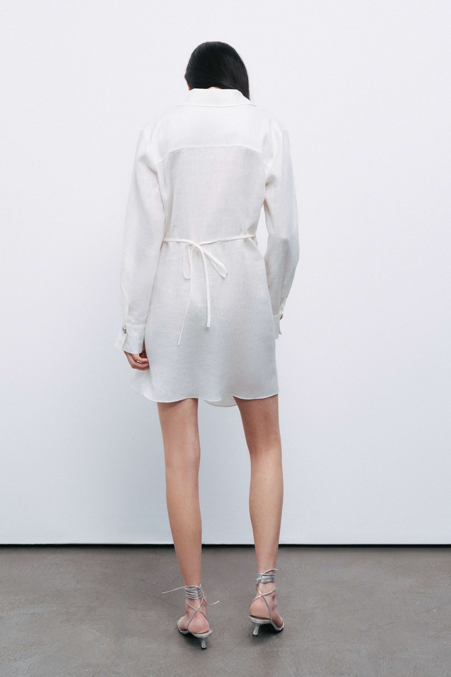 Ecru Linen Mini Dress with Accessory Detail