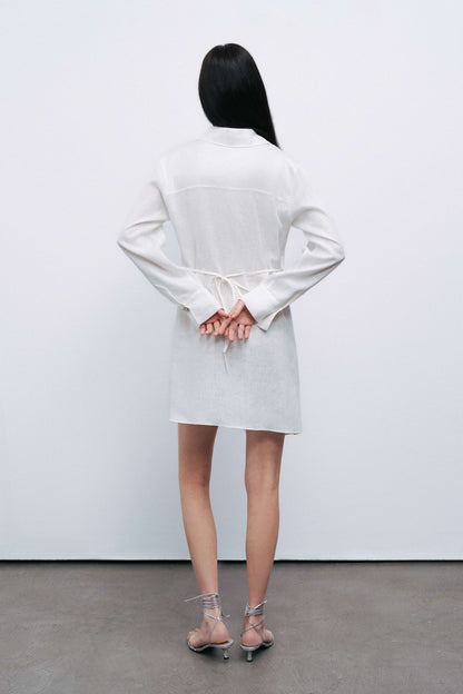 Ecru Linen Mini Dress with Accessory Detail
