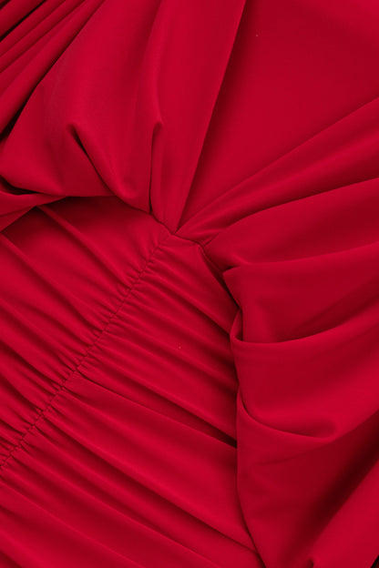 Red Boat Neck Draped Maxi Dress