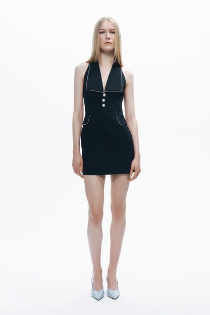 Black Pearl Accessory Buttoned Mini Dress