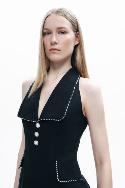 Black Pearl Accessory Buttoned Mini Dress