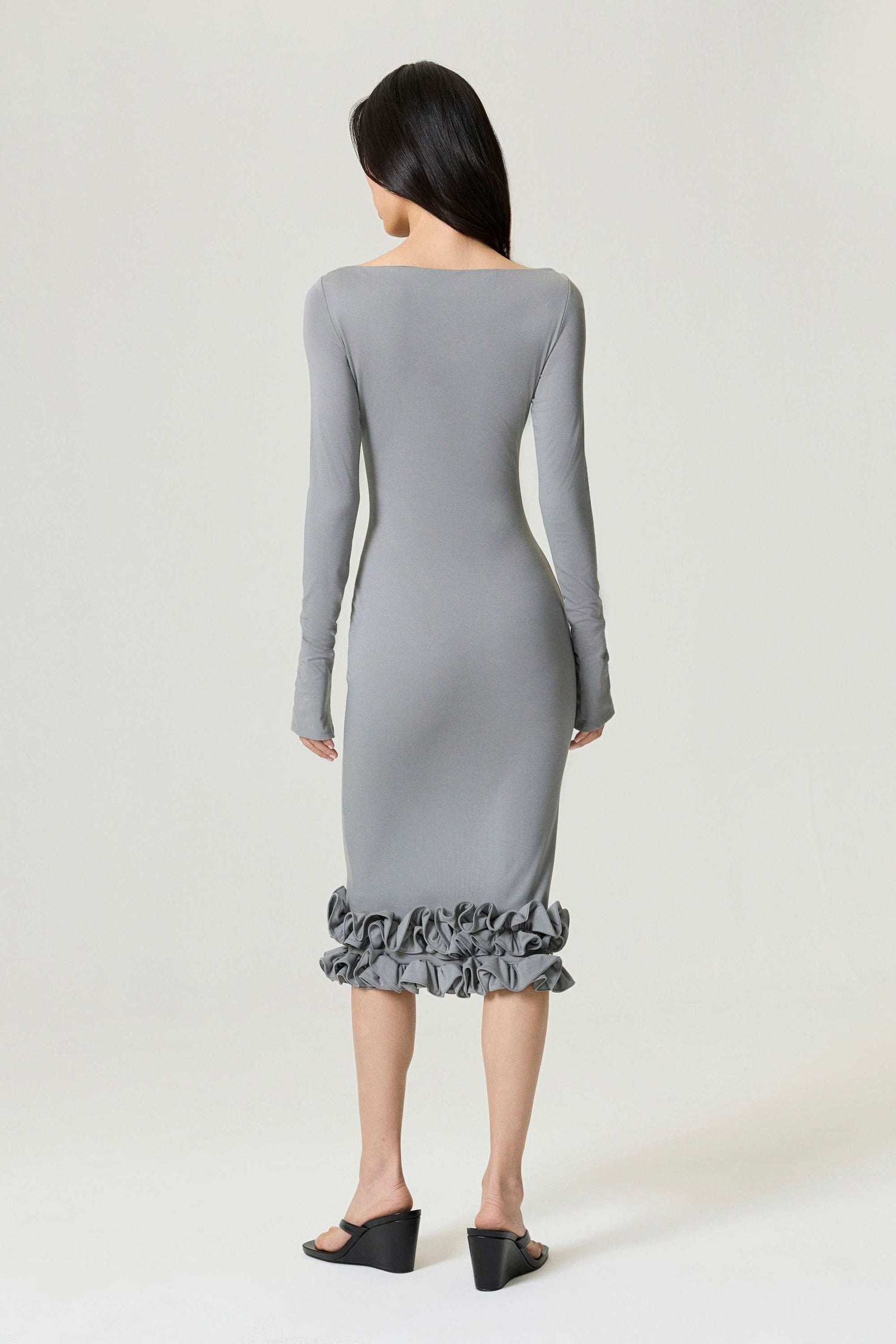 Mink Jersey Maxi Dress with Ruffle Detail