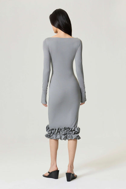Mink Jersey Maxi Dress with Ruffle Detail