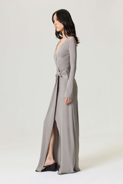 Mink Knot Detail Slit Maxi Dress