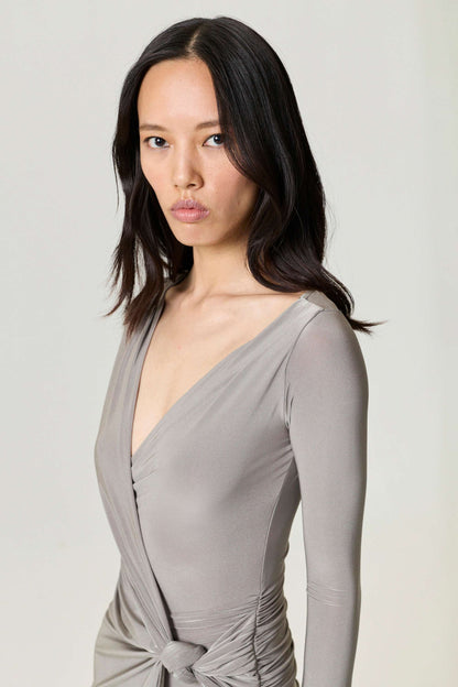 Mink Knot Detail Slit Maxi Dress