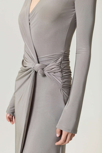 Mink Knot Detail Slit Maxi Dress