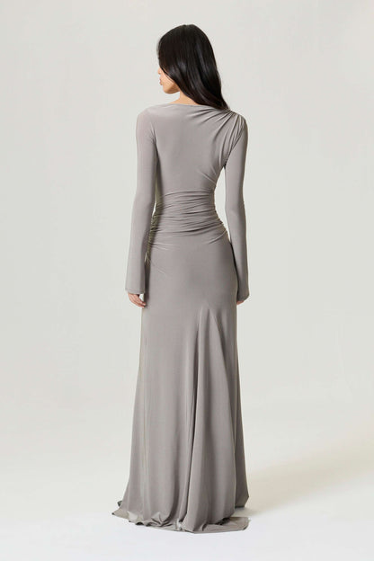 Mink Knot Detail Slit Maxi Dress