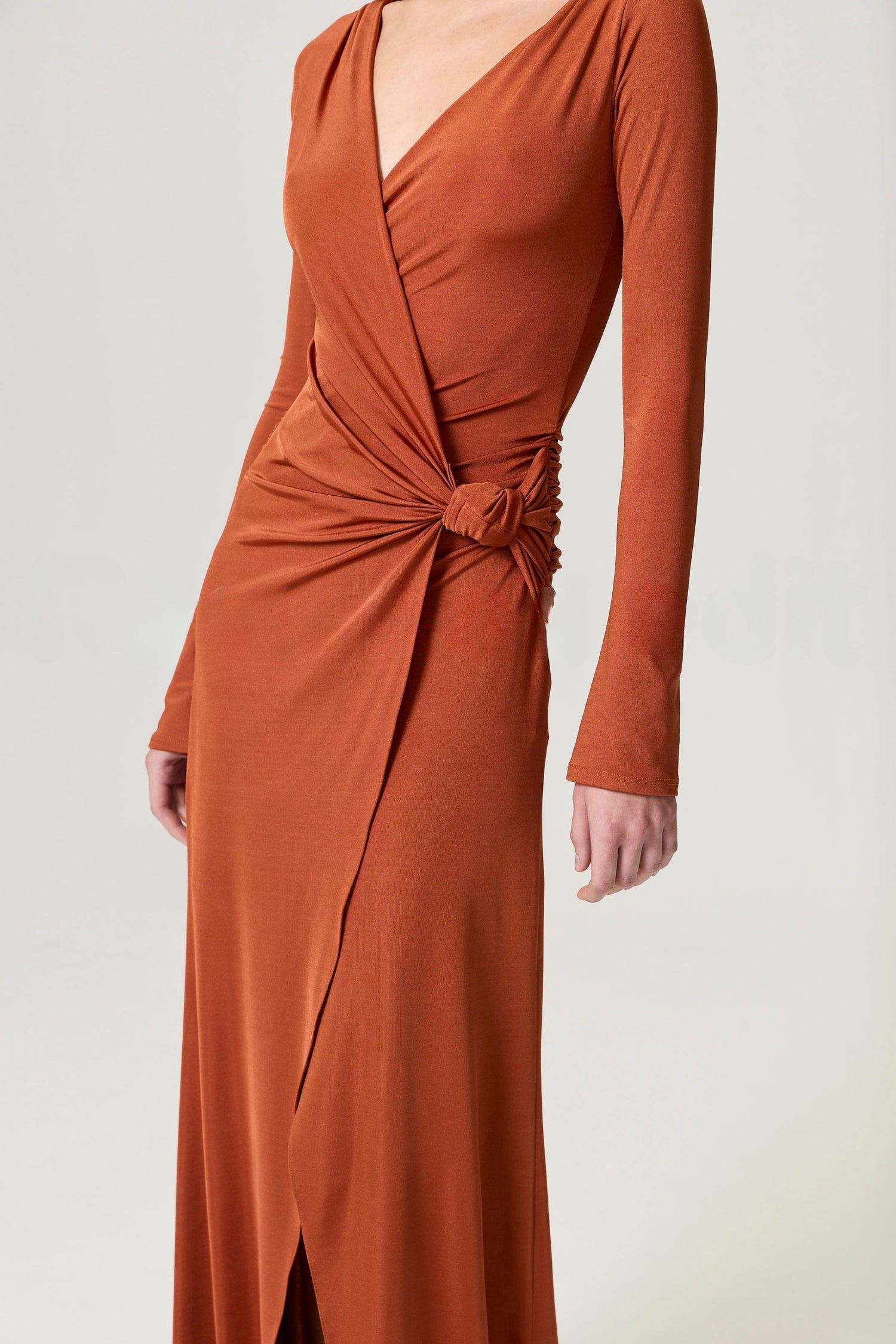 Cinnamon Knot Detail Slit Maxi Dress