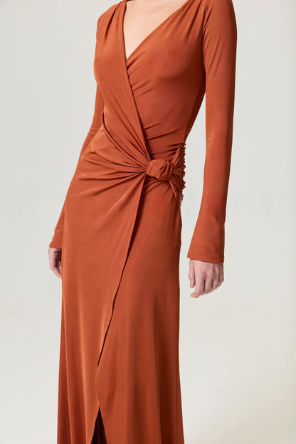 Cinnamon Knot Detail Slit Maxi Dress