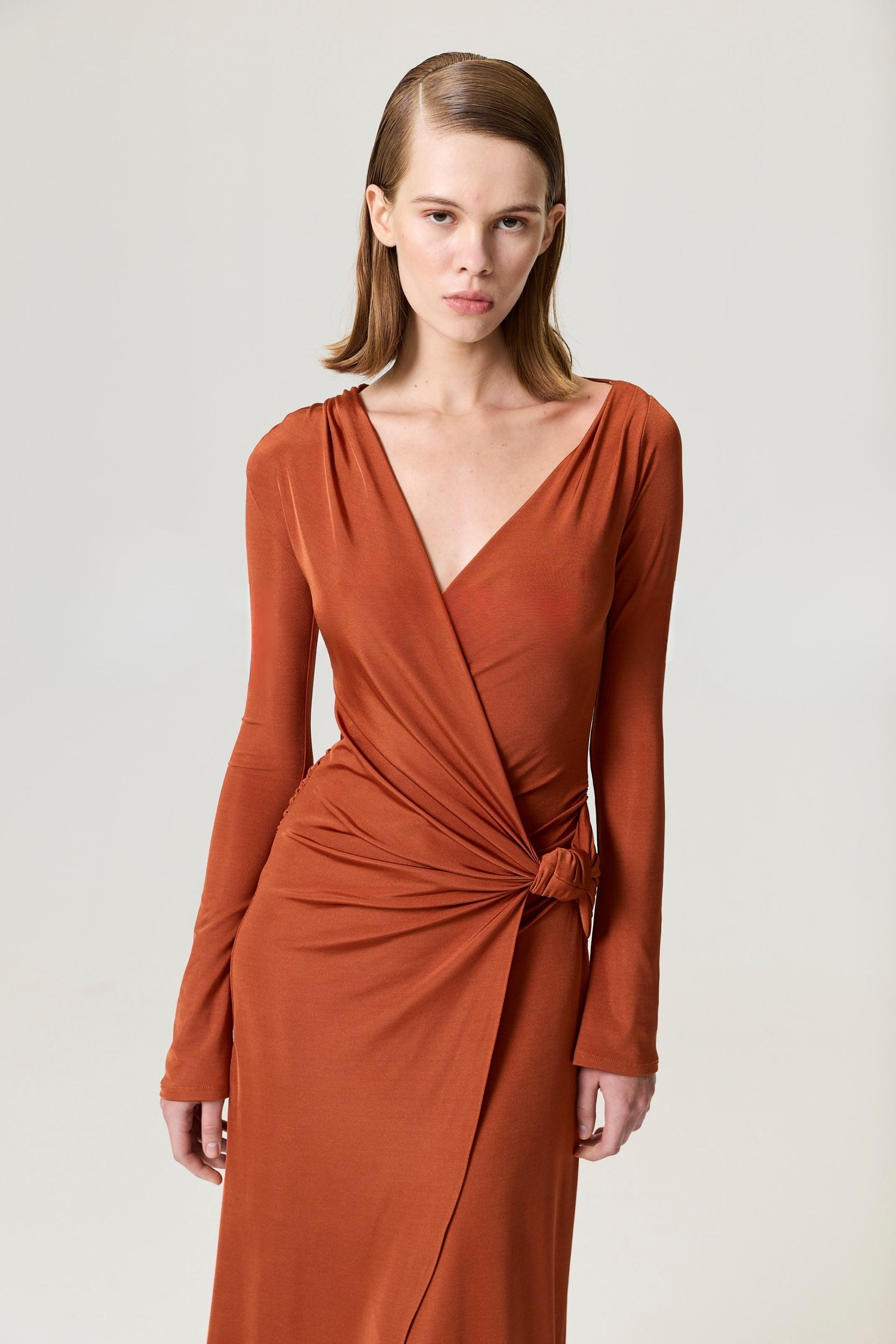 Cinnamon Knot Detail Slit Maxi Dress