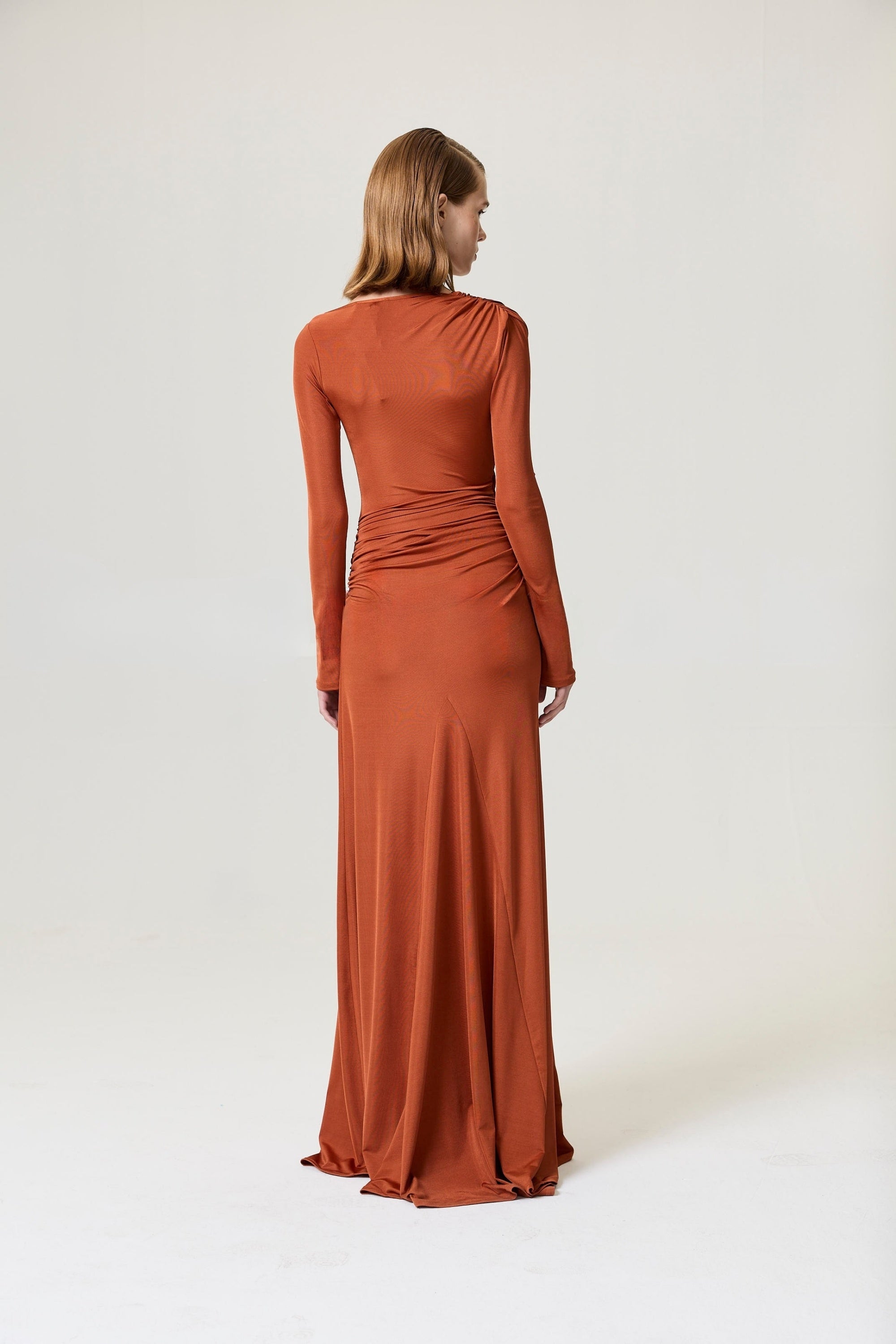 Cinnamon Knot Detail Slit Maxi Dress