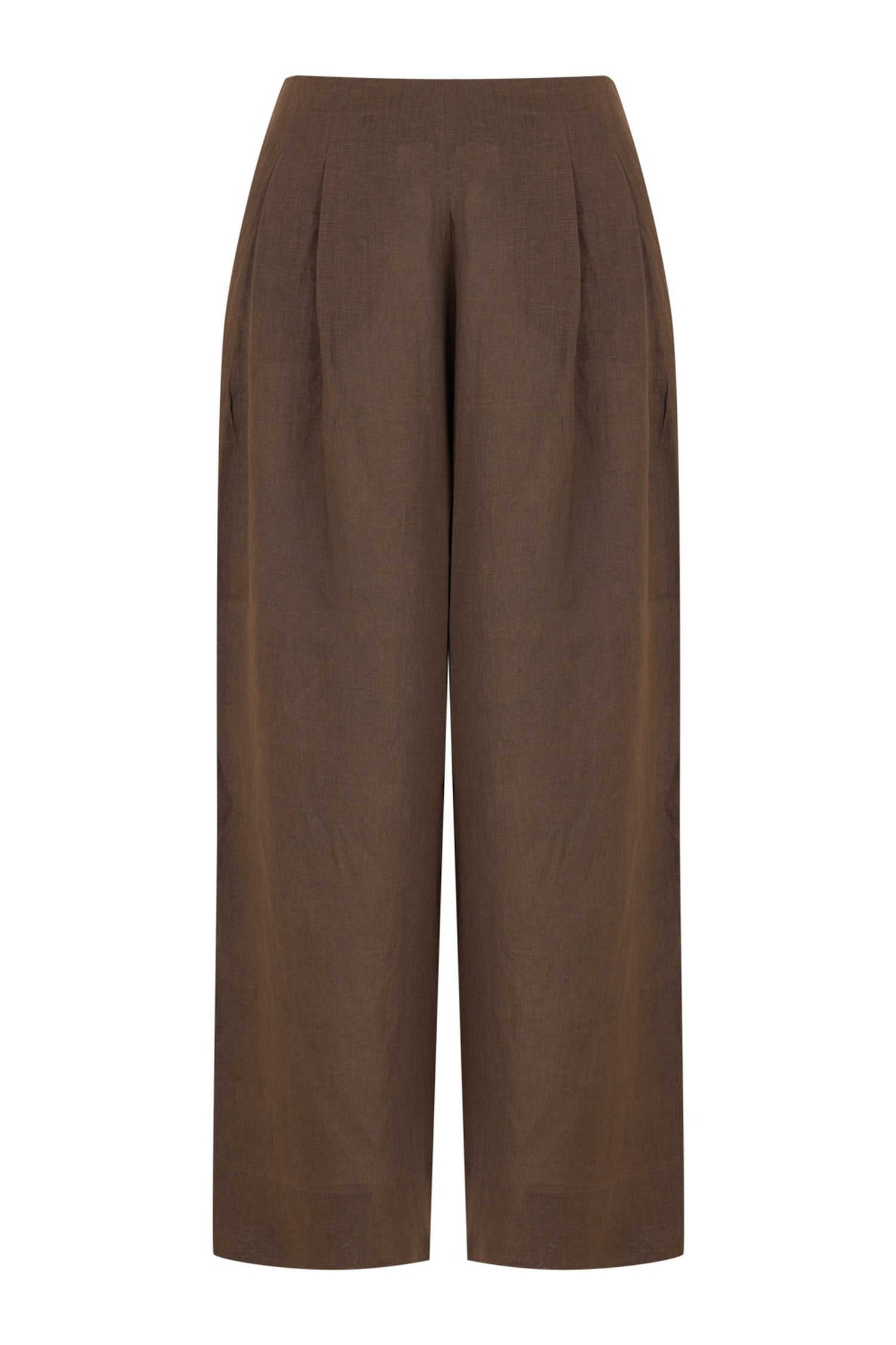 Coffee Linen High Waist Pleated Pants