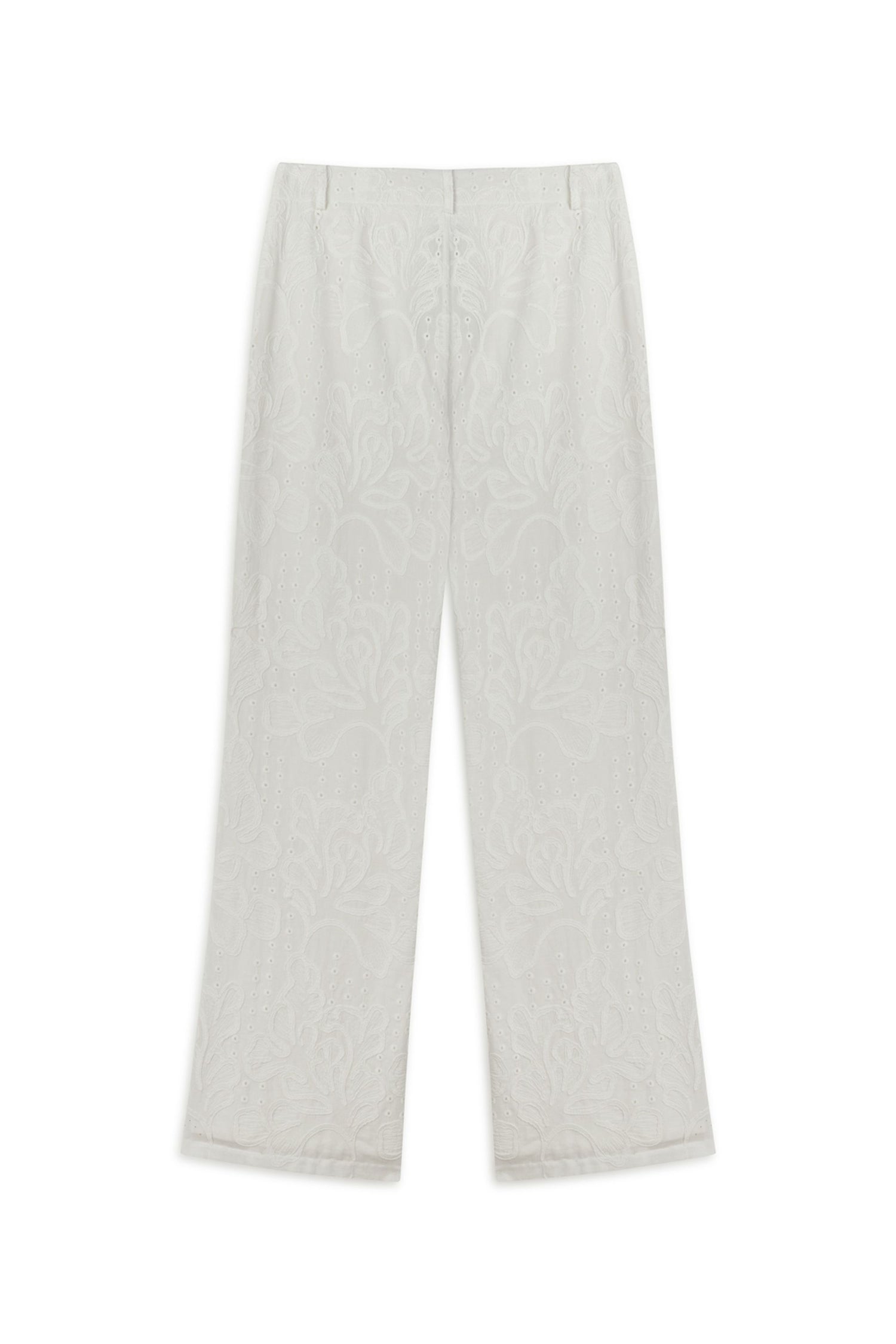 Ecru Embroidered Bootcut Pants
