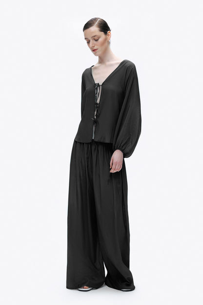 Black Flowy Wide Leg Pants