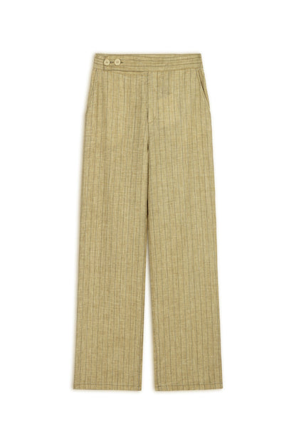 Linen Striped High-Waist Pants