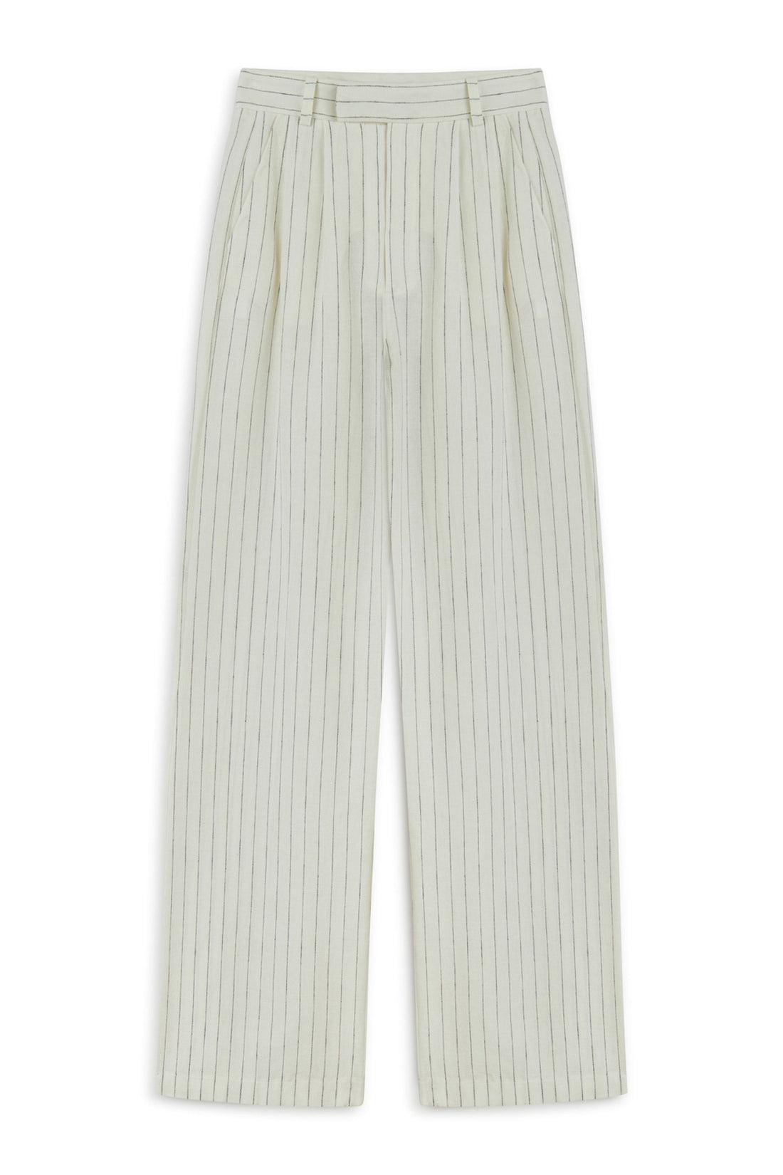 Linen Blend Ecru Striped High Waist Pants