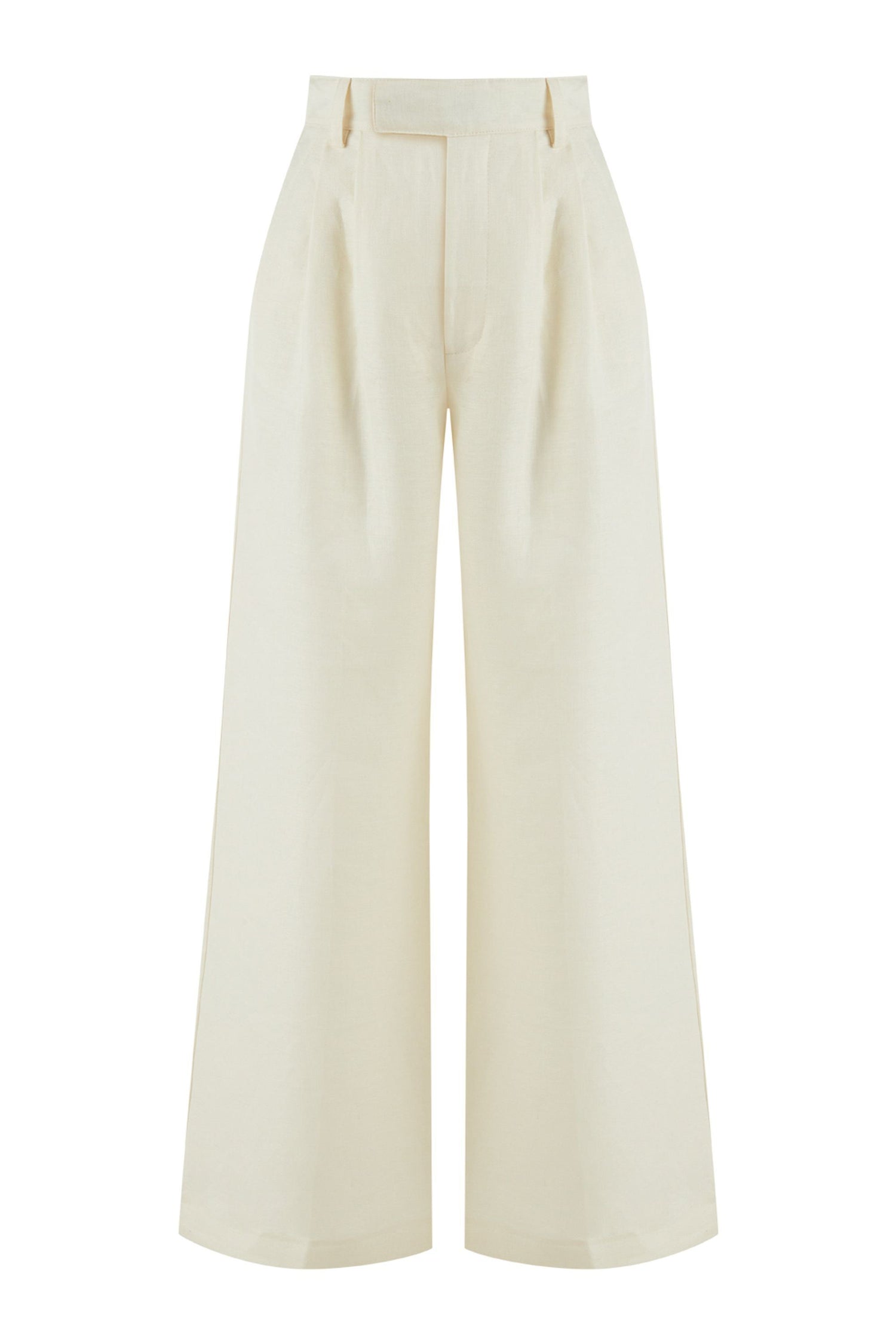 Ecru Wide-Leg Linen Pants