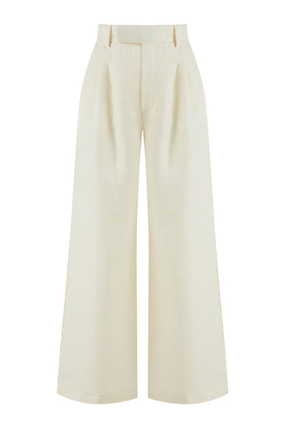 Ecru Wide-Leg Linen Pants