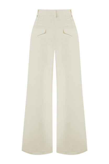 Ecru Wide-Leg Linen Pants