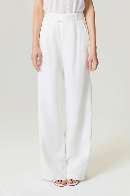 Ecru Wide-Leg Linen Pants