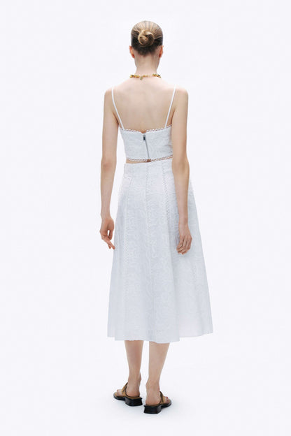 Ecru Embroidery Detail Midi Skirt