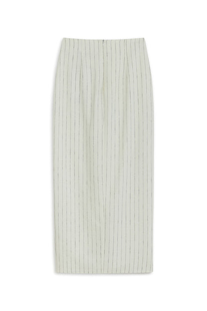Striped Linen Blend Midi Skirt with Metal Accessories