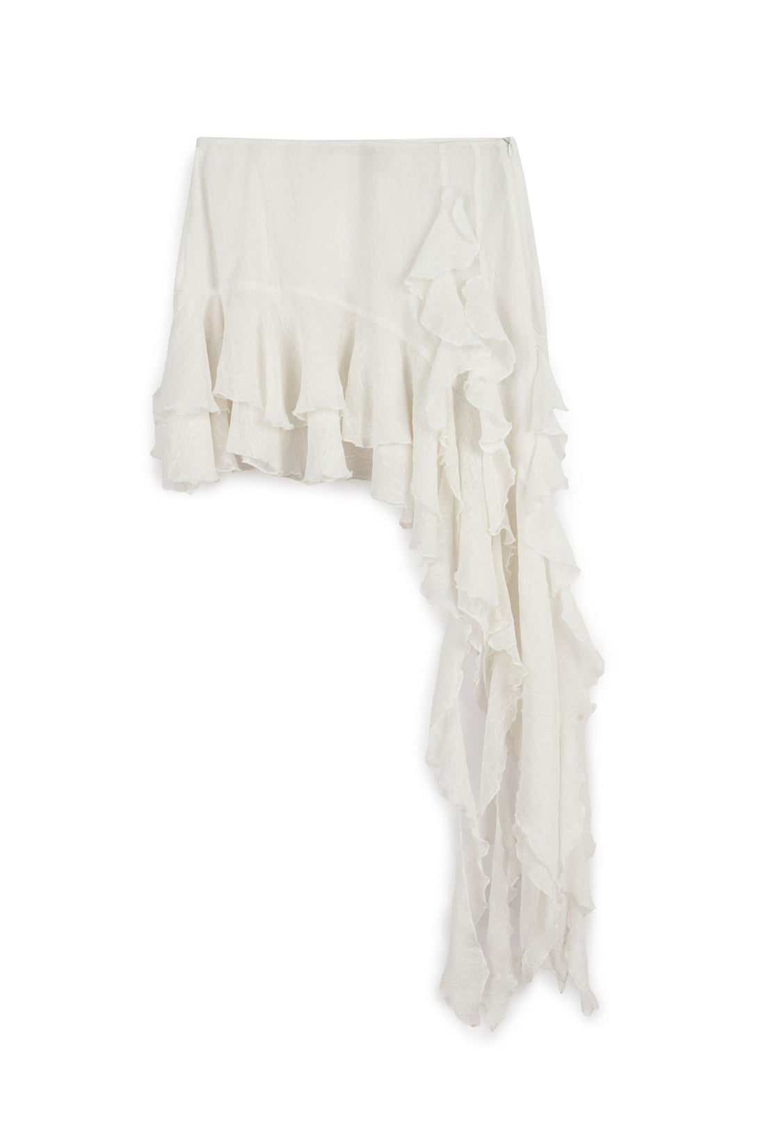 Ecru Ruffled Detail Asymmetric Mini Skirt