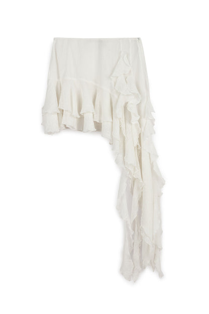 Ecru Ruffled Detail Asymmetric Mini Skirt