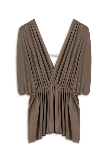 Bronze V-Neck Beaded Accessory Blouse