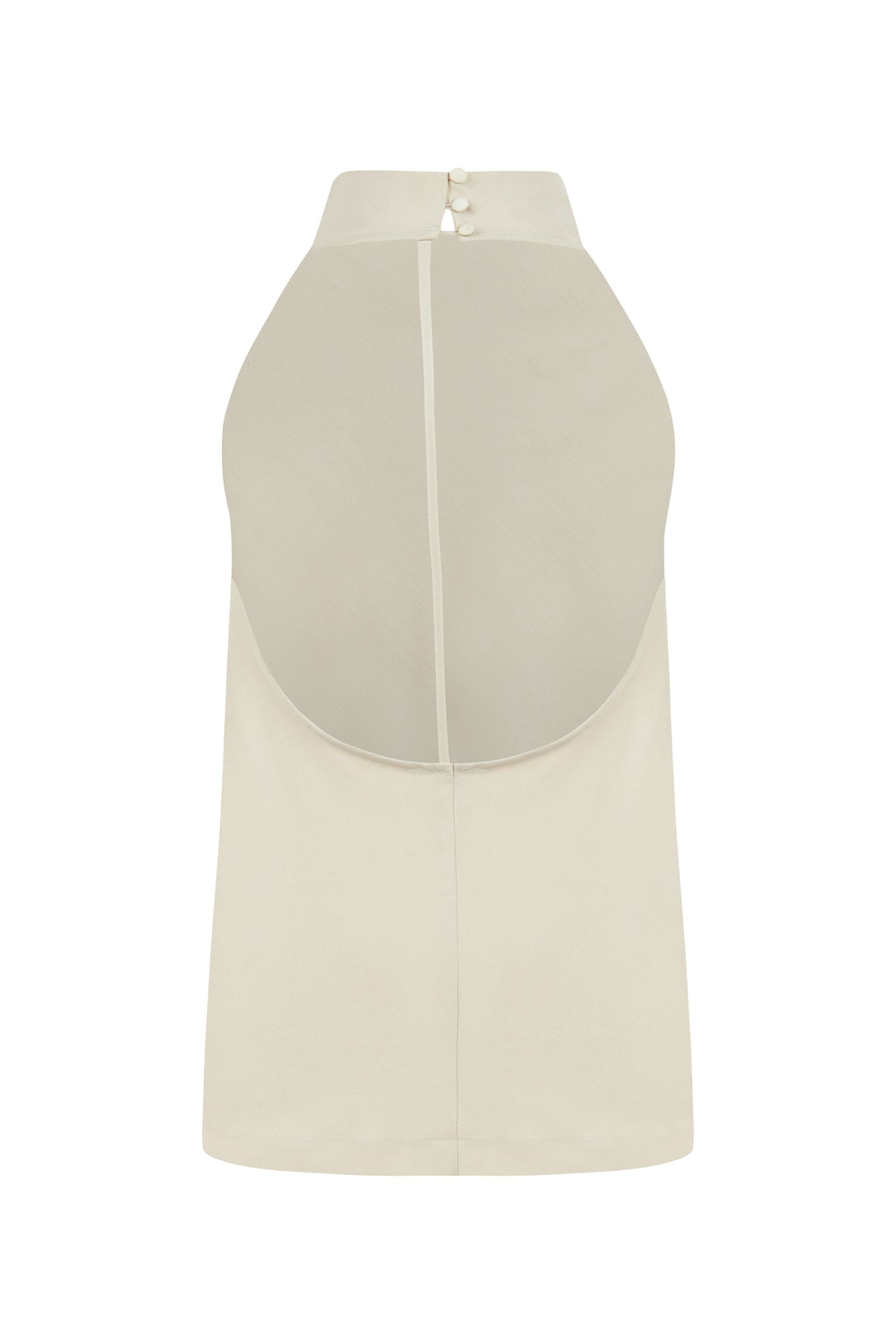 Beige Draped Neckline Open Back Detailed Blouse