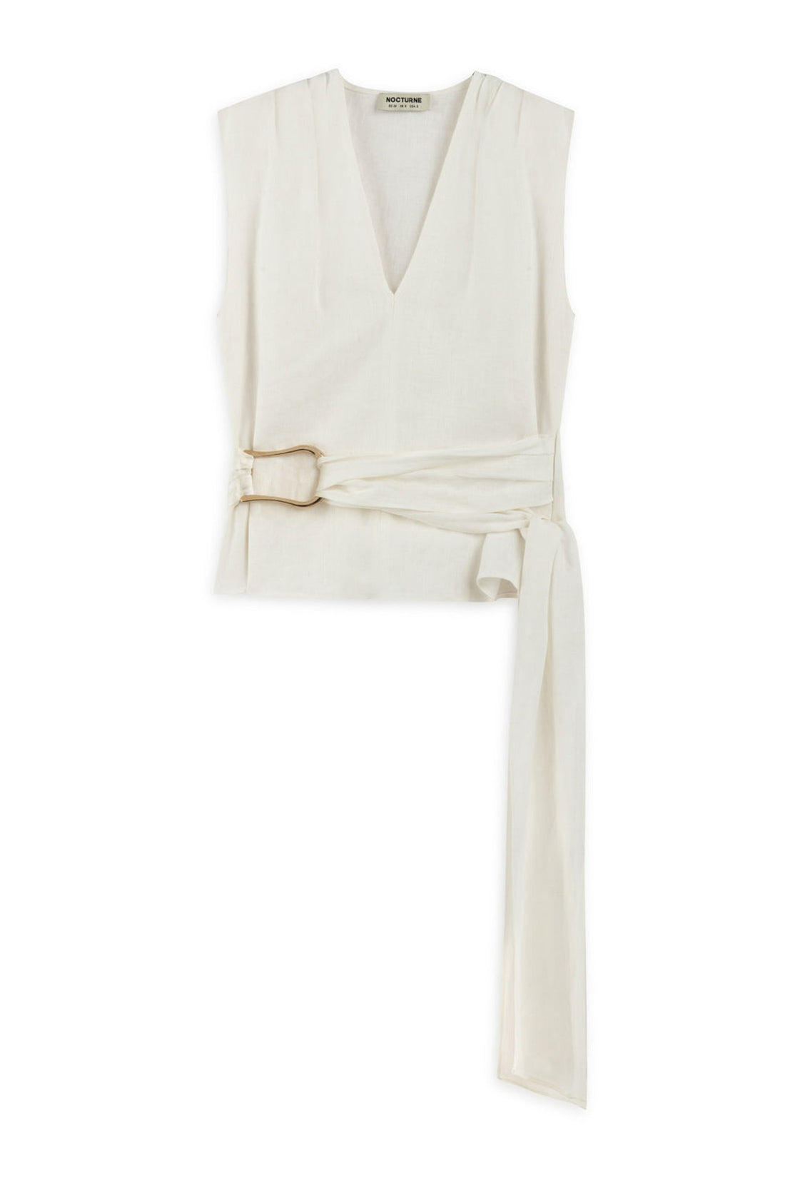 Ecru Linen Waist Accessory Detailed Blouse