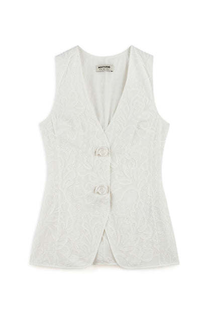 Ecru Floral Embroidery Vest
