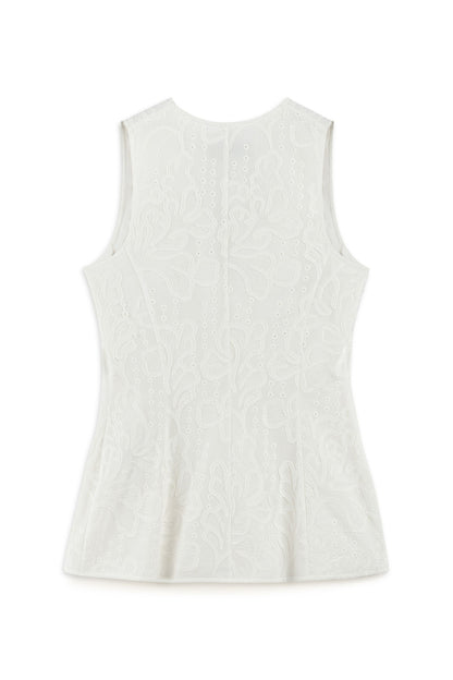 Ecru Floral Embroidery Vest