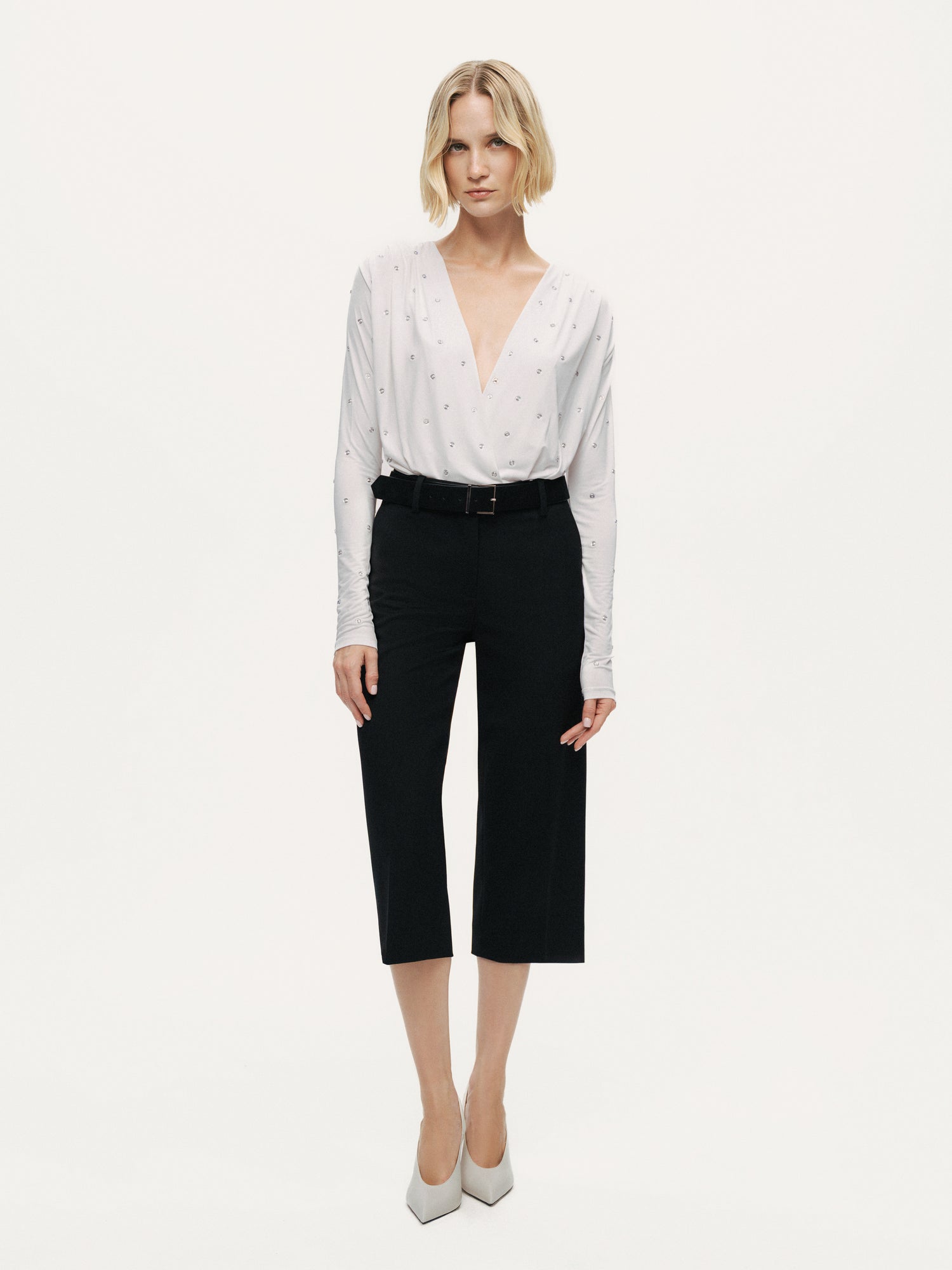 Embellished V-Neck Long-Sleeve Bodysuit