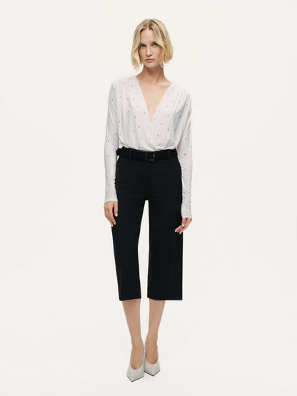 Embellished V-Neck Long-Sleeve Bodysuit
