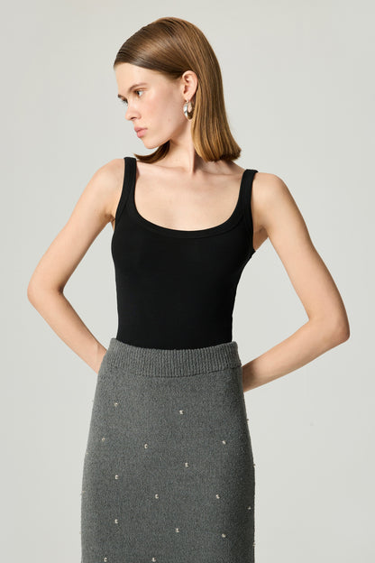 Embellished Ribbed Knit Maxi Skirt