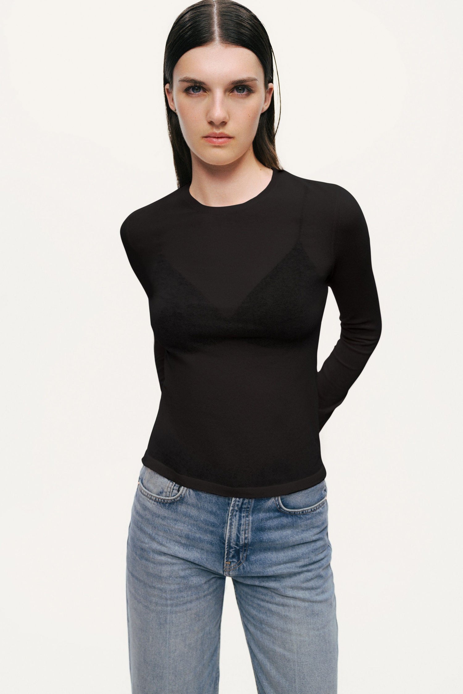 Sheer Crew-Neck Mesh Top