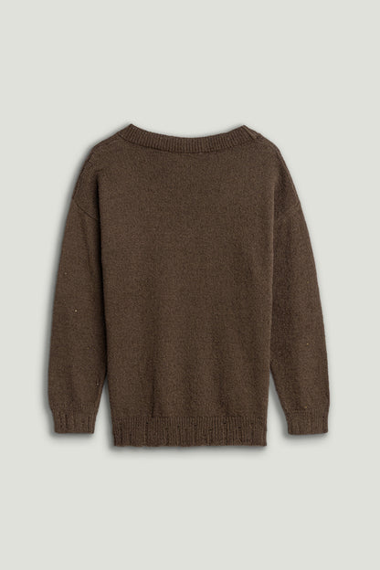Embellished V-Neck Knit Sweater