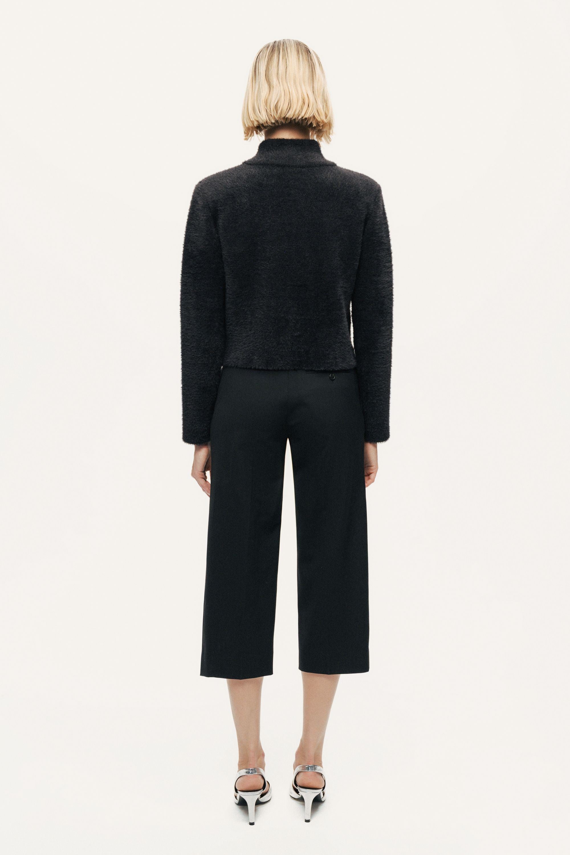 Heart-Button Cutaway Mock-Neck Cardigan