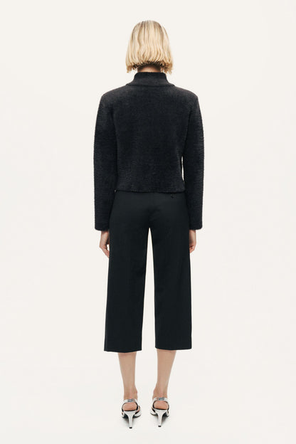 Heart-Button Cutaway Mock-Neck Cardigan