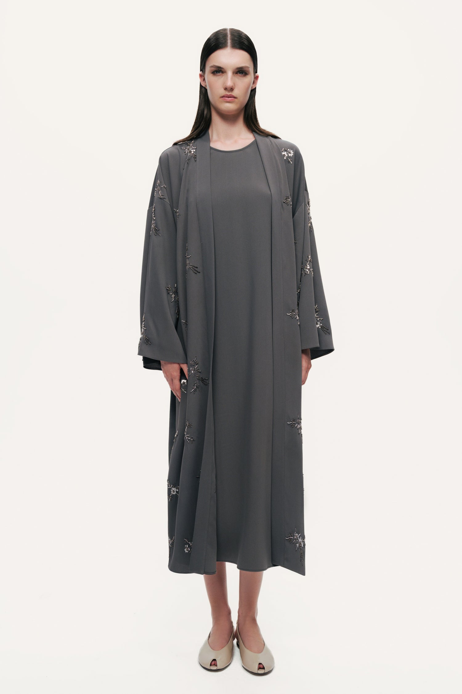 Beaded Embroidered Belted Maxi Kimono