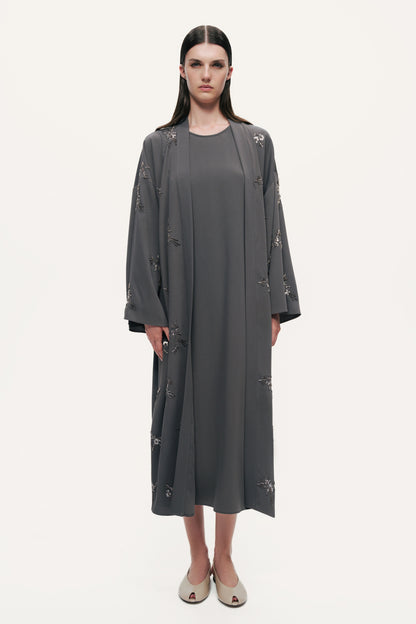 Beaded Embroidered Belted Maxi Kimono