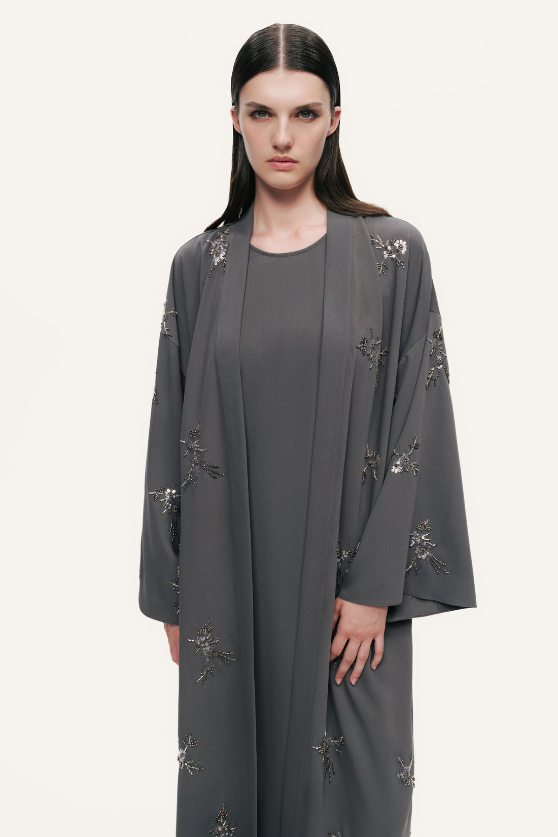 Beaded Embroidered Belted Maxi Kimono