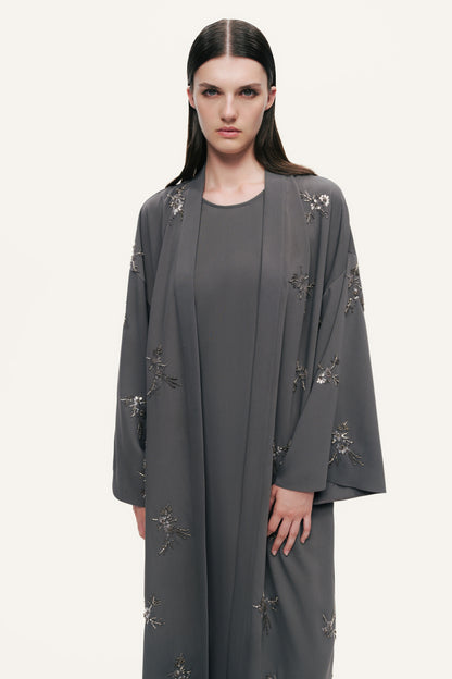 Beaded Embroidered Belted Maxi Kimono