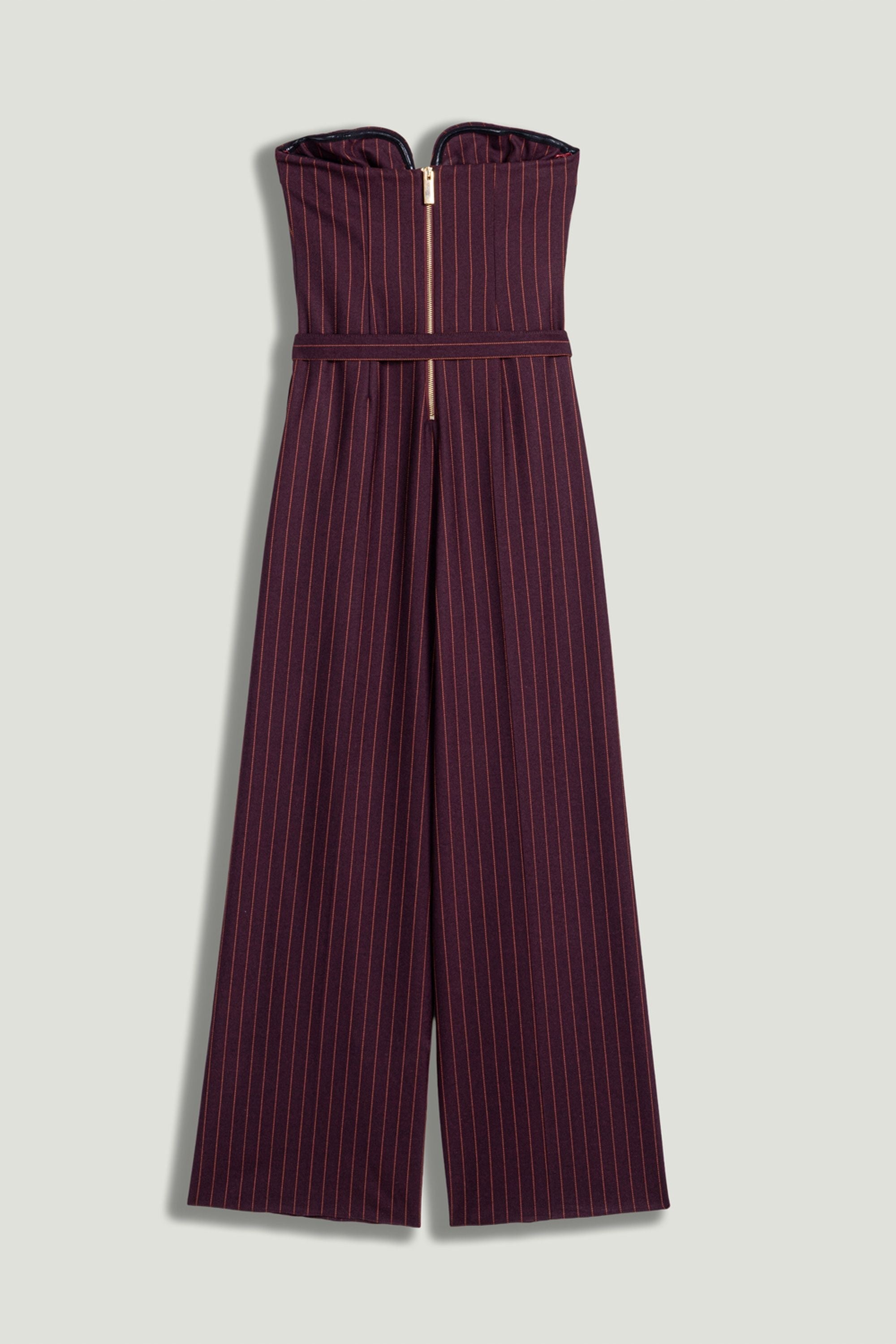 Strapless Pinstripe Belted Jumpsuit