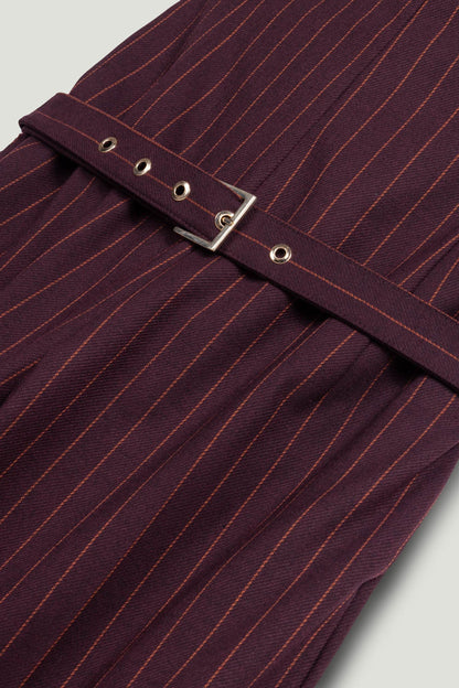 Strapless Pinstripe Belted Jumpsuit